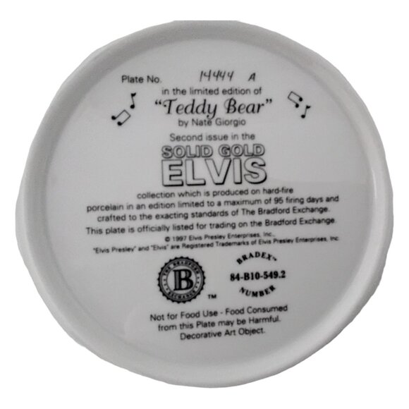 Elvis Presley "Teddy Bear" Bradex Plate No. 14444A Limited Edition 1997 - Picture 2 of 4